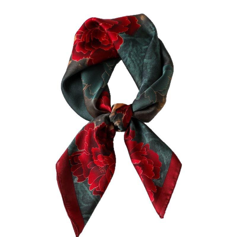 Silk Women's Square Scarf - Chinese Style Headscarf for Spring, Summer, Autumn - Neck Protection & Warmer - Elegant Thin Mom Style