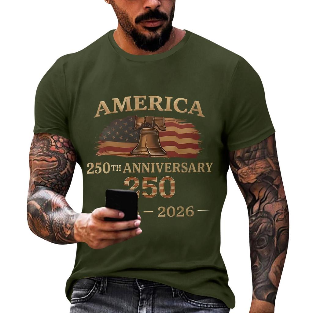 Herren lockeres und lässiges T-Shirt mit Flaggenaufdruck, Kurzarmhemd