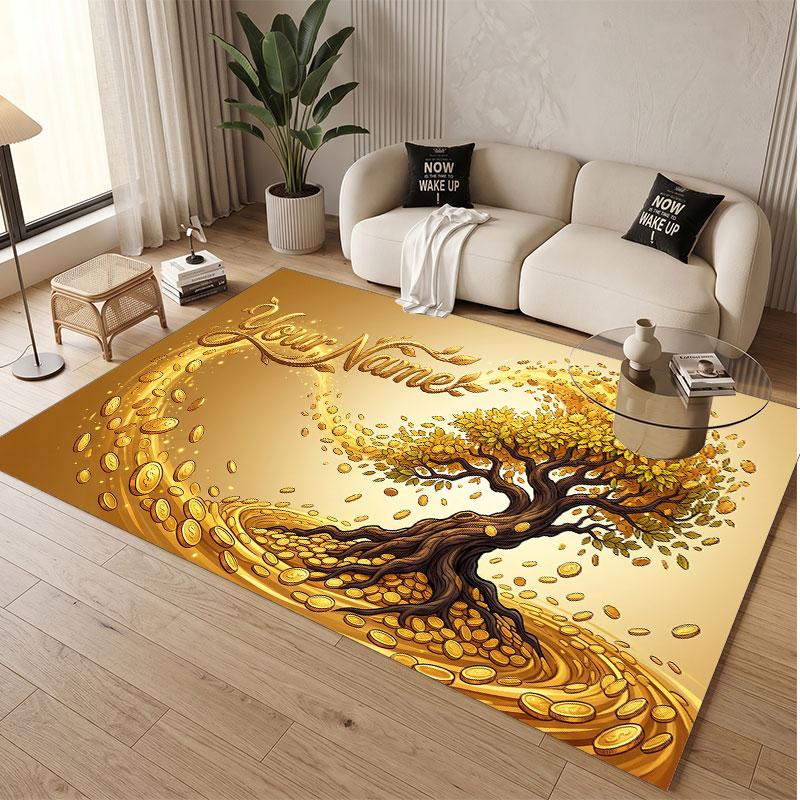 Tree of Life Theme Soft Crystal Velvet Rug Custom Name & Text Print Non Slip Floor Rug for Bedroom Living Room