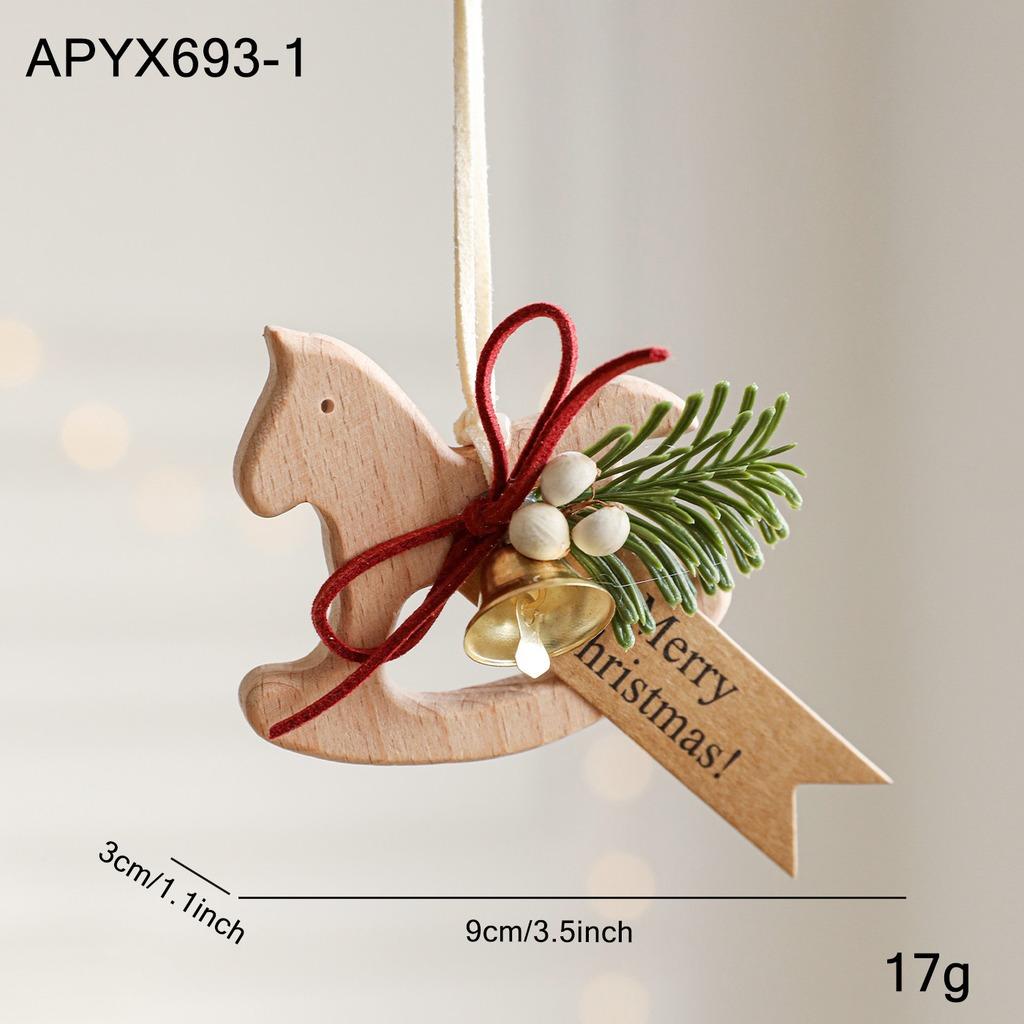 Rocking Horse Bell Ornament Compact Wooden Rocking Horse Ornament Door Wall Hanging Ornament Christmas Themed For Door Festive