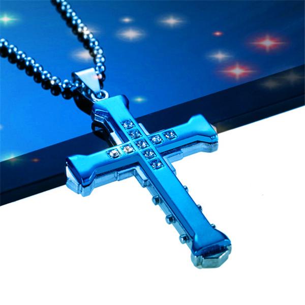 Male Black Stainless Steel Jesus Cross Pendant Necklace Jewelry For Men