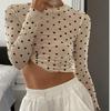 Round Neck Long Sleeve T-Shirt Leopard Mesh Top Classic Polka Dot T-Shirt Casual Occasions