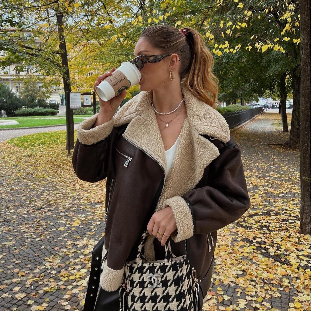 Jachetă de blană franțuzească cu fermoare multiple pentru femei europene și americane