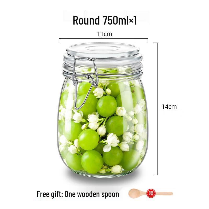 HANDUNYOU 750ML Glass Storage Jar with Wooden Spoon