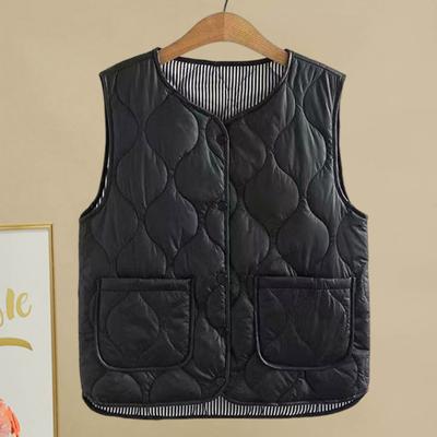Winter Women Layering Vest Coat with Storage Bag Thin Padded Press Button