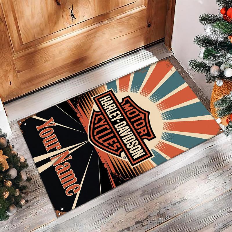 Tappeto in Velluto Cristallo Harley-Davidson, Tappetino Antiscivolo Personalizzato con Testo Nome per Arredamento Casa Regalo