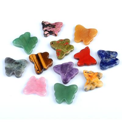 1 Stück Naturstein-Kristall-Anhänger mit Loch, handgeschnitzte Schmetterlingsanhänger für DIY-Halsketten für Frauen, Schmuckherstellung, Zubehör, Geschenke, 32–35 x 26–30 mm