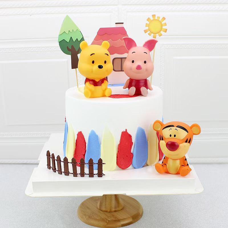 Winnie the Pooh Cake Topper Set: Cute Tigger & Piglet Cartoon Figures for Children's Birthday Cakes