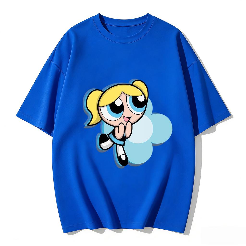 2026 Sommer Niedliche Powerpuff Girls Familien-Matching T-Shirts Cartoon-Druck Baumwoll-T-Shirts Lässige Kurzarm-Oberteile für Kinder und Erwachsene