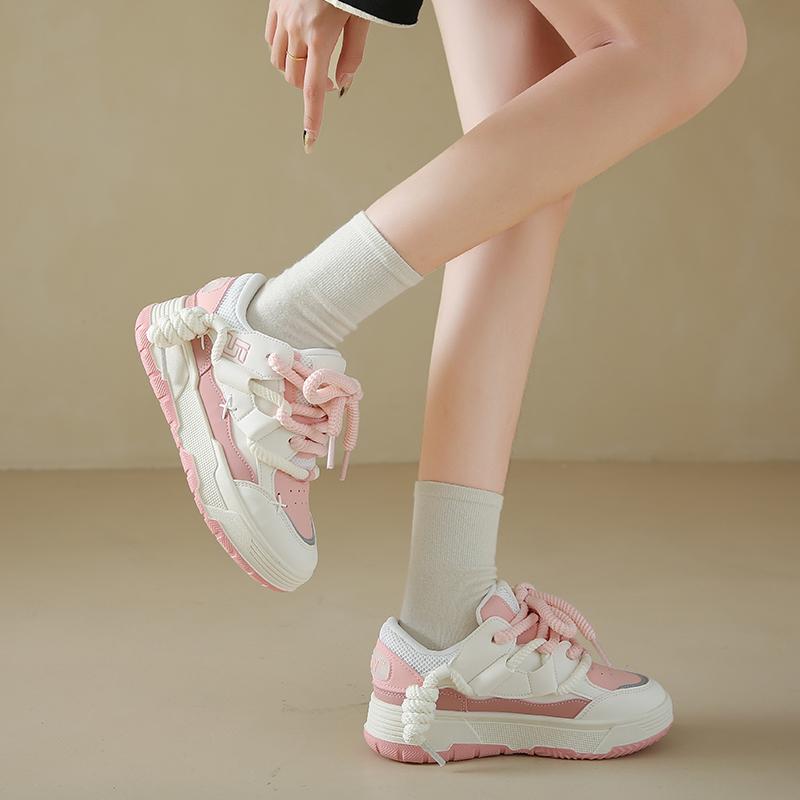 Nowe Damskie Buty Moda Sneakersy na Platformie Panie Wiosenne Płaskie Buty na Grubej Podeszwie Codzienne Buty do Biegania dla Kobiety