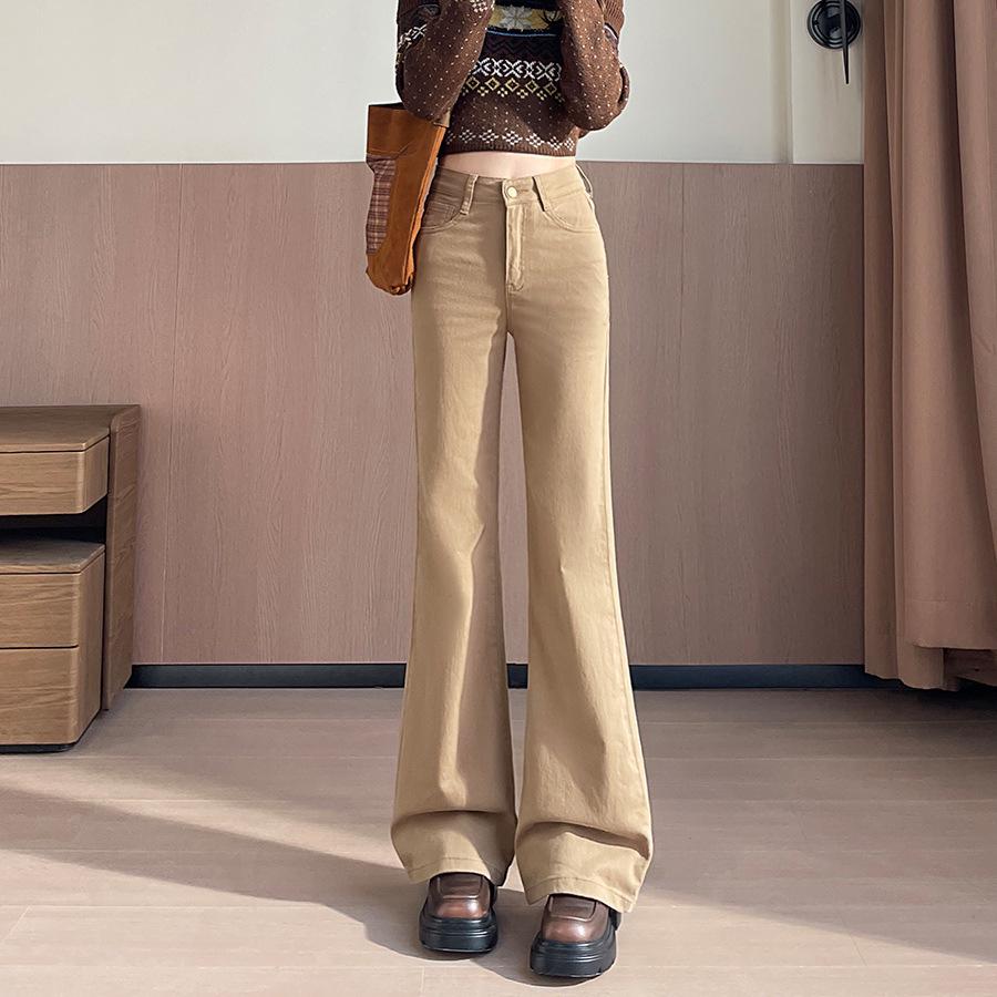 

Women s Plus Velvet Khaki Flared Jeans - Slim Fit, Stretchy, Flattering Micro Flare Pants for Autumn/Winter. 2XL (for 136-147 lbs)