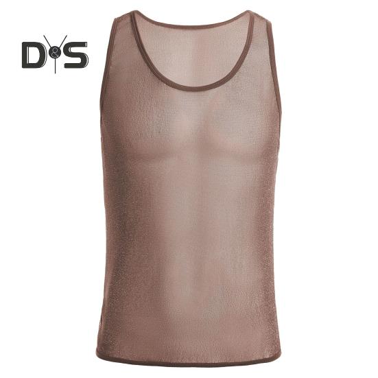 Men's Mesh Tank Top Sleeveless Glittery Transparent Vest Casual See Through Muscle Tee Shirt for Daily Wear Gym Fitness