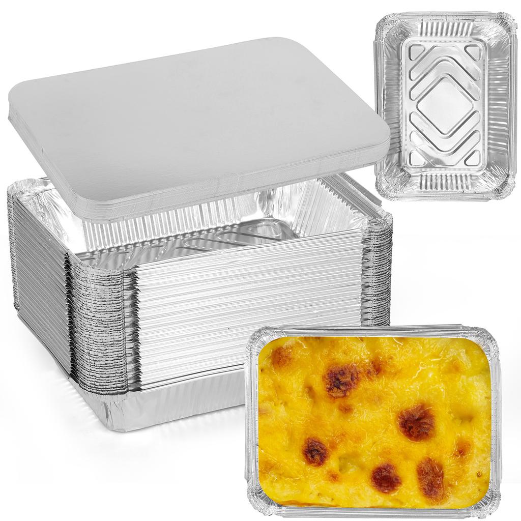 50set Aluminum Foil Pans with Lids Disposable Thickened Food Container BBQ Tray Non-Stick Packing Boxes Kitchen Baking Tool