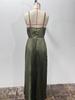 European Style Pleated Spaghetti Strap Dress - Women's Pine Smoke Ink Drop-Waist Long Dress