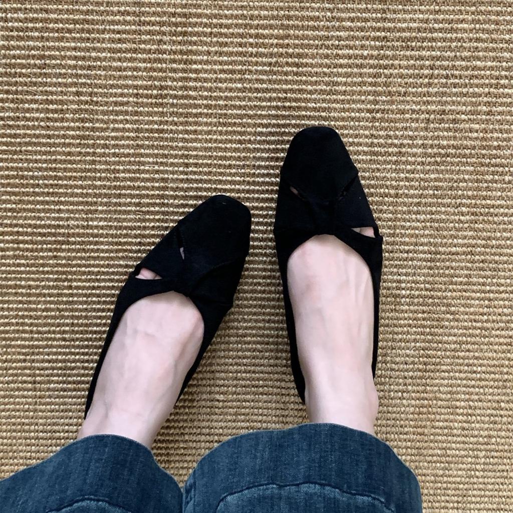 Flat Bottom Retro Suede Square Head Single Shoes Women's Shoes 2025 New Summer French Soft Sole Versatile Black Commuter Shoes