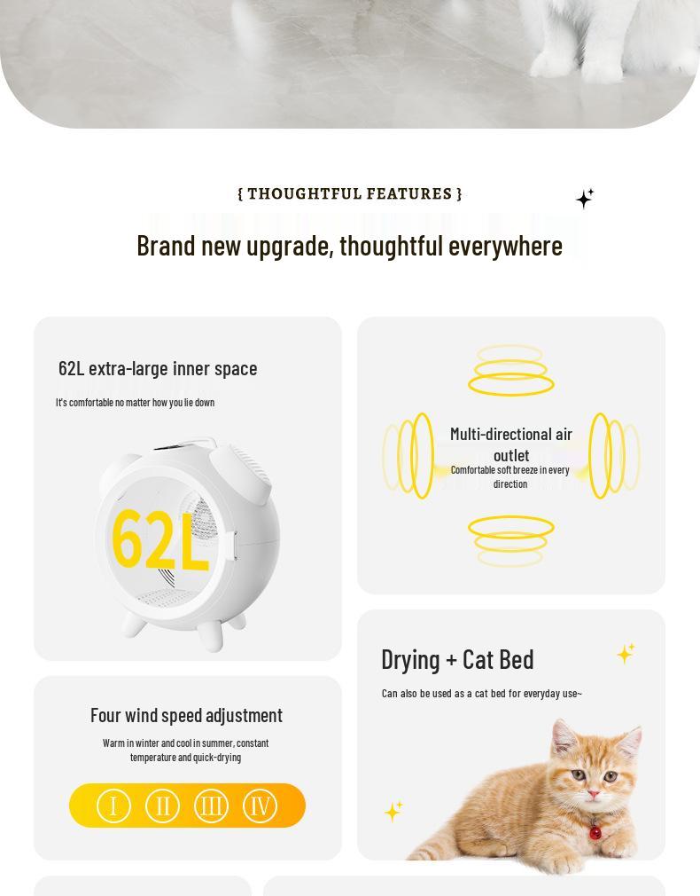 Smart Pet Dryer: Silent, Temperature-Controlled Drying Box for Cats and Dogs