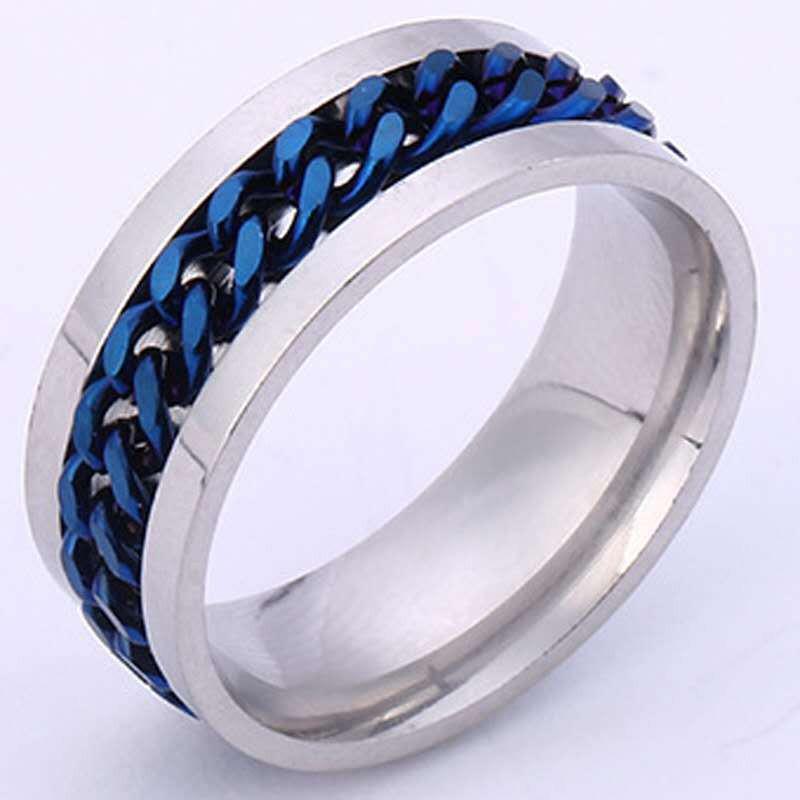Men's Titanium Steel Rotatable Chain Ring with Embossed Pattern and Built-in Bottle Opener