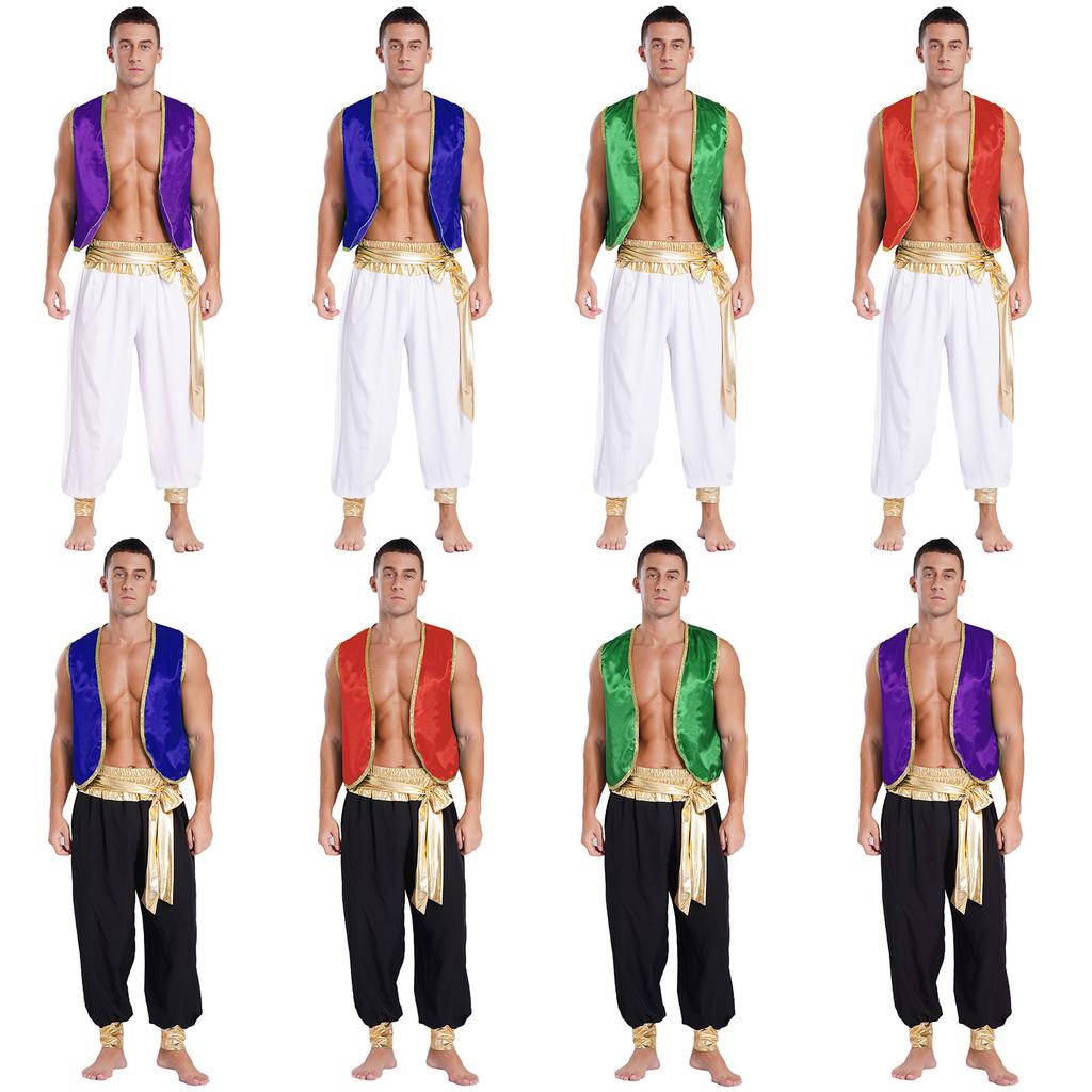 Men's Arabian Prince Costume Carnival Party Role Play Waistcoat with Pants Set Outfit
