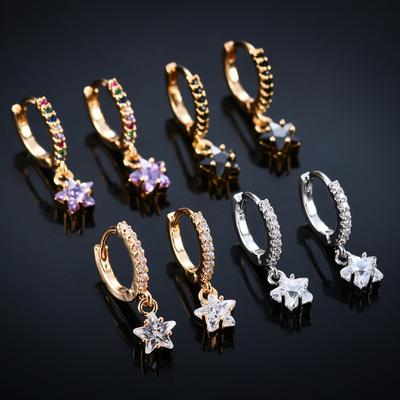 1 Pair Women Earrings Colorful Shiny Cubic Zirconia Star Pendant Dangle Earrings for Dating