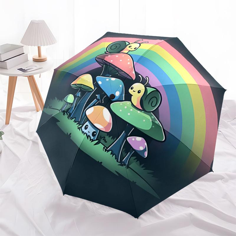 1pc Mushroom Snail Automatic Open/Close, Foldable Compact Umbrella with 8-Rib Shaft, Perfect Gift For Men And Women, Casual Style, Vibrant M