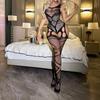 Sexy Lingerie Open Crotch Strap Halter Neck See-through Stockings One-piece Silk Stockings Women Hollow Out One-piece Tight-fitting Fishnet Dress