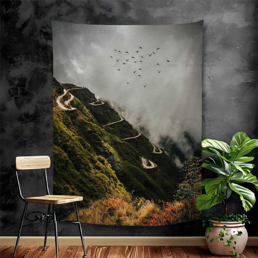 Mountain View Cartoon Tapestry Art Science Fiction Room Home Decor Art Home Decor