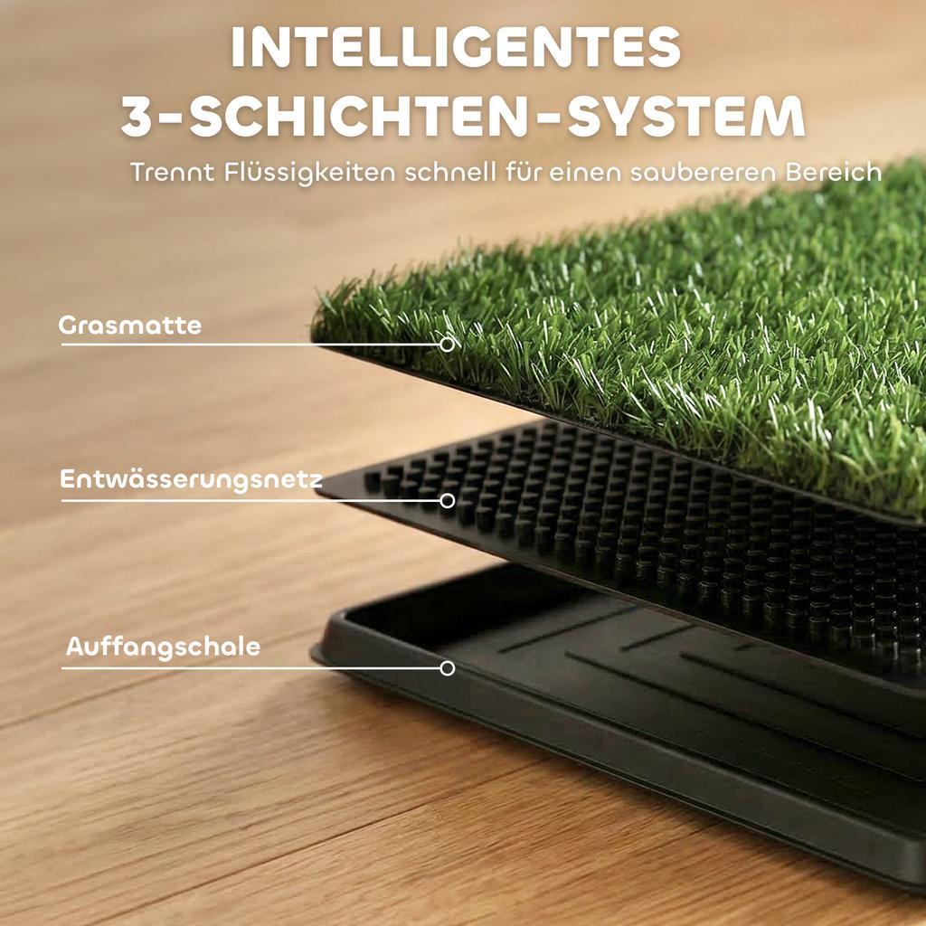 Tuoletta per Cani 76 x 50,5 cm Vasino per Cani con 2 Prati Artificiali Lavabili Toilette per Cuccioli per Cani per Balcone Casa Nero+Verde