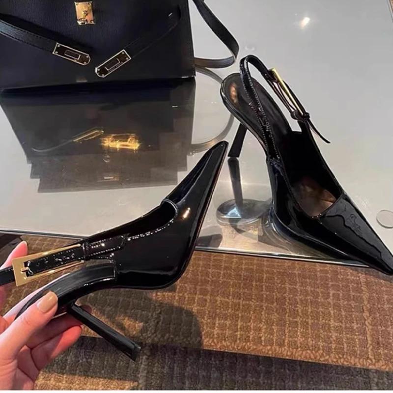 Módní Sexy Vysoké Podpatky Dámské Sandály Špičatá Špička Mělké Módní Boty Nový Návrhář Slingback Nazouváky 2024 Podzim Elegantní Femme Zapatos