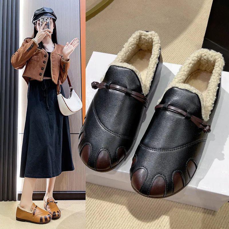 

Зимние ретро и плюшевые толстые водонепроницаемые и теплые модные повседневные хлопковые туфли с мягкой подошвой и меховой отделкой 40