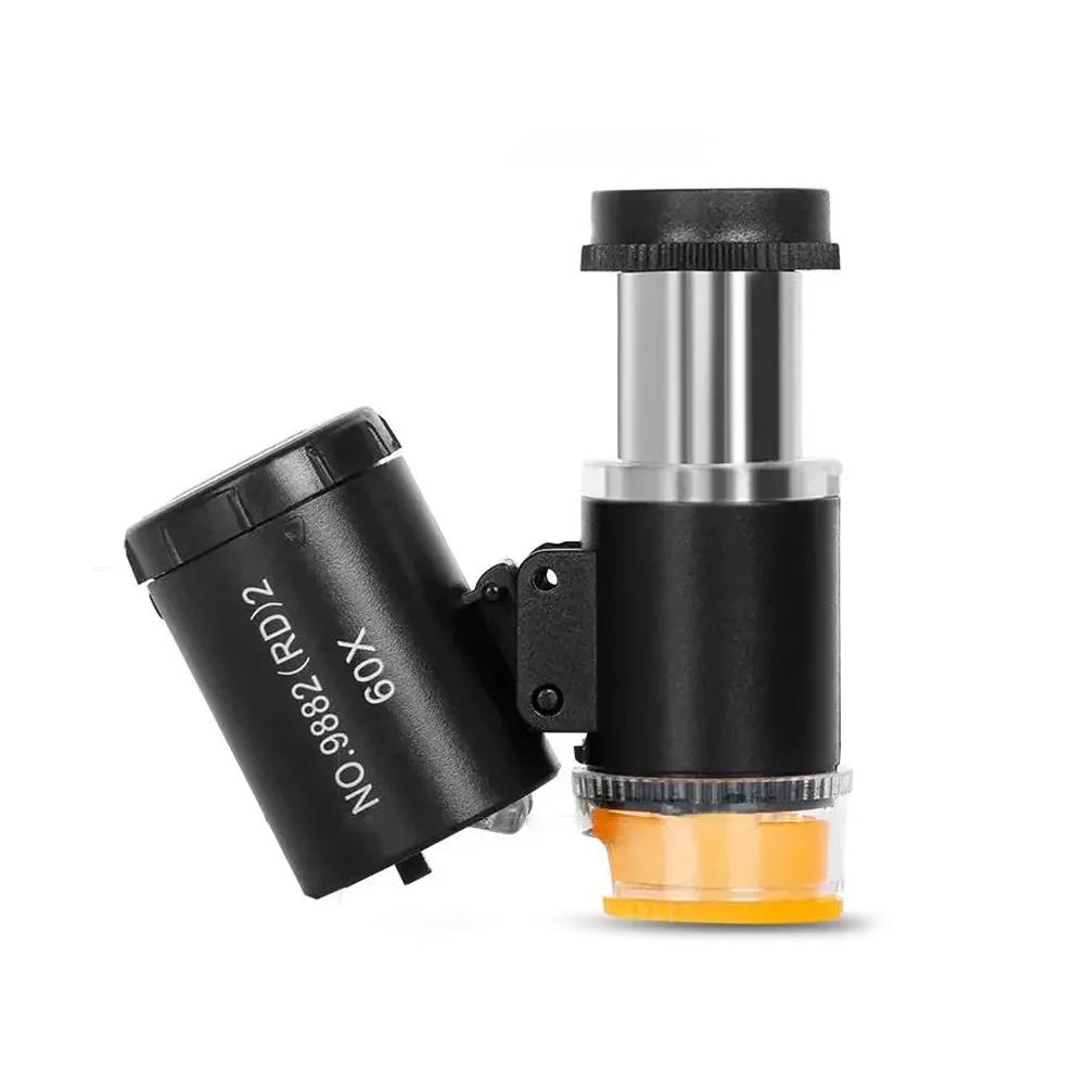 60X Mini Magnifier Pocket Microscope with LED UV Light Jewelry Magnifying Glass Jewelers Eye Loupe For Diamond Coins Currency