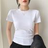 High-quality Shoulder T-shirt Women's Short-sleeved Summer New Slim-fit Solid Color Round Neck