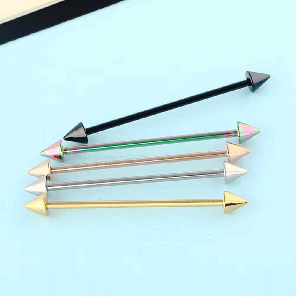 Stainless Steel Cone Stud Earrings with Long Rod - Simple European & American Style Body Piercing Jewelry