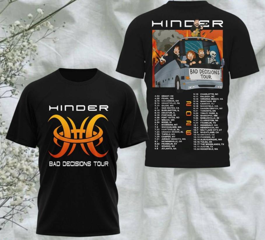 Hinder Tour Bad Decisions 2026 Cover AOP 3D T-Shirt TS1156 XXXXL