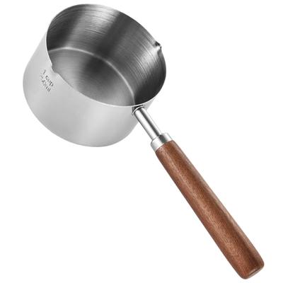 250ml Stainless Steel Small Milk Pot with Wooden Handle Heat Resistant Sauce Pan for Cooking Sauces Oils