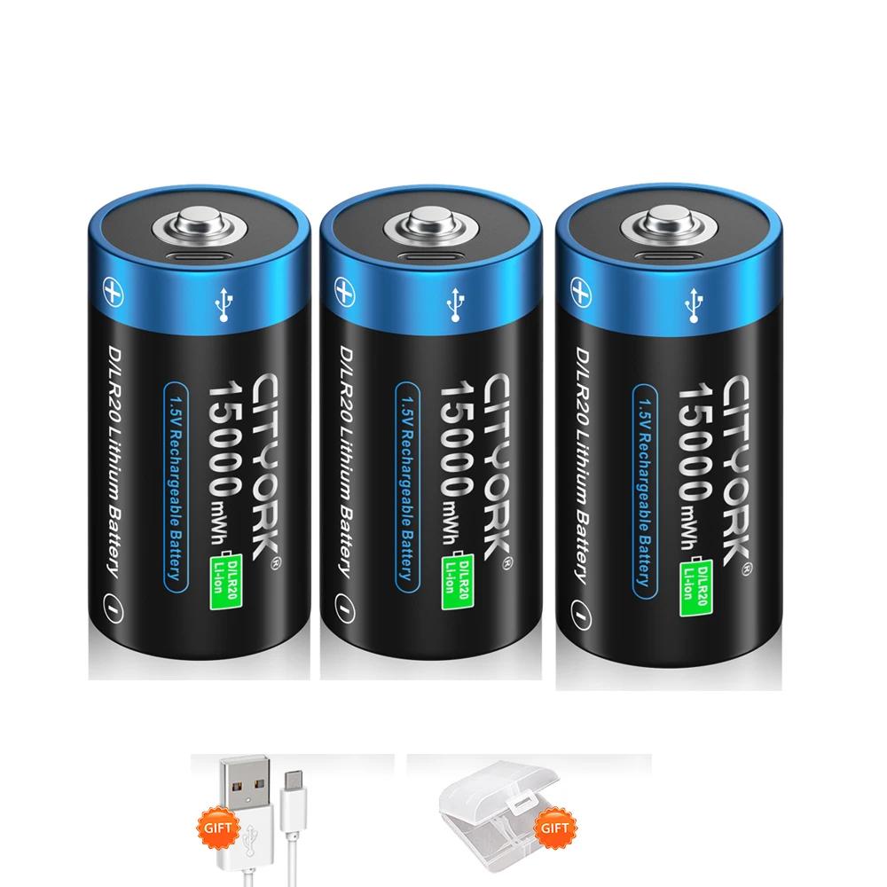 Batteria agli ioni di litio ricaricabile LR20 R20 D da 1,5 VD Batteria a celle D di tipo D Batterie ricaricabili USB per fornelli a gas Scaldabagno