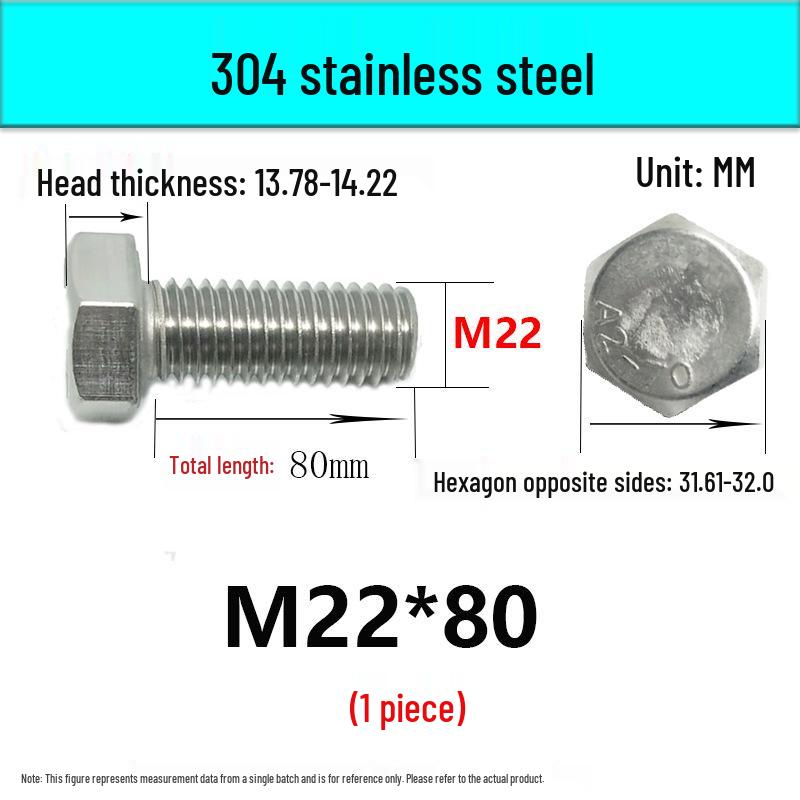 M14-30 304 Stainless Steel Fully Threaded Hex Head Screw Bolt