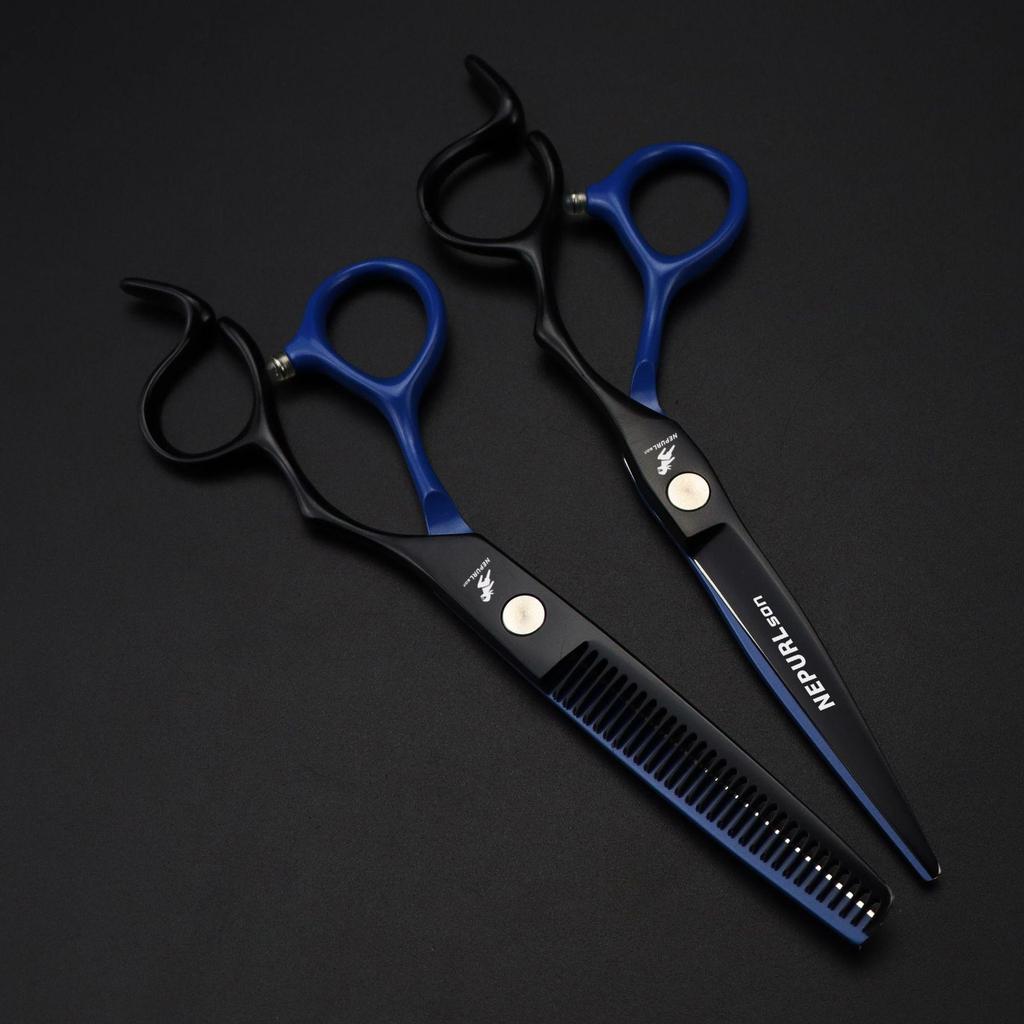 6.0-Inch Black Blue Hairdressing Scissors: Straight & Thinning Shears for Bangs