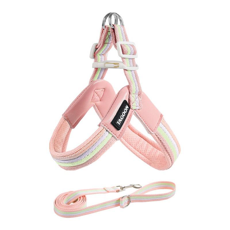 Adjustable Dog Harness With Leash Small To Medium Breeds - Breathable Vest Style Reflective Trim Stainless Steel Buckle