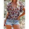 2026 New Printed Women's Summer V-Neck Half-Open Short-Sleeve Loose Casual T-Shirt