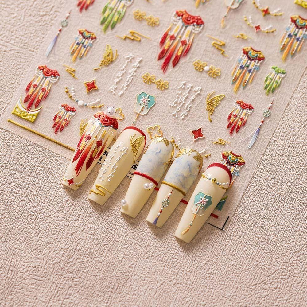 

Феникс Благоприятные Облака Китайские Бабочки Наклейки Для Ногтей Китайский Дизайн Ногтей Украшения Для Девочек