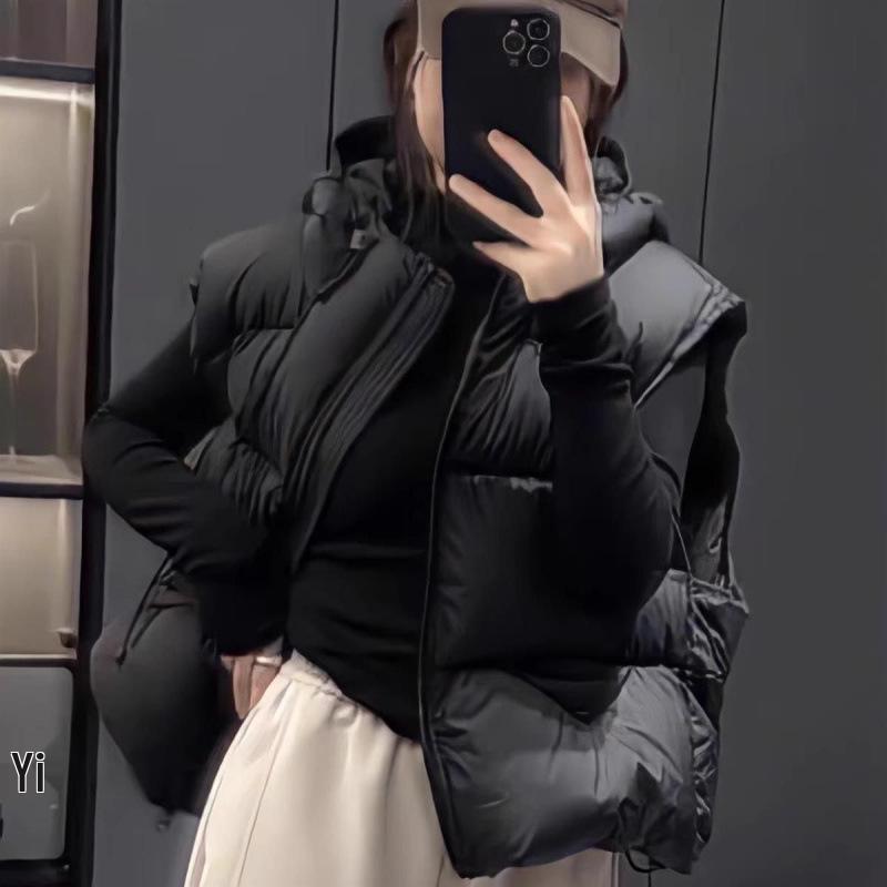 Women's High-Quality Lightweight Hooded Goose Down Puffer Vest - Short, Fluffy Outerwear for Autumn/Winter