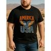 European Size Men'S Print Short-Sleeved T-shirt | Star-striped Eagle, American Pride, Casual Crew Neck, Pure, Suitable for Casual Commuting