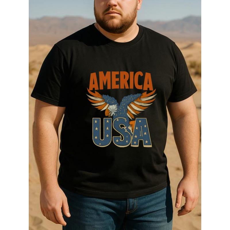 European Size Men'S Print Short-Sleeved T-shirt | Star-striped Eagle, American Pride, Casual Crew Neck, Pure, Suitable for Casual Commuting