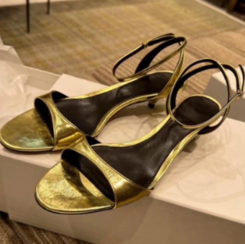 

Fashion Fashion Kitten Heel Design Brand Sandals Women Summer Sexy Open Toe Ankle Buckle High Heel Sandals Elegant Commuter Office Shoes 35 золотой