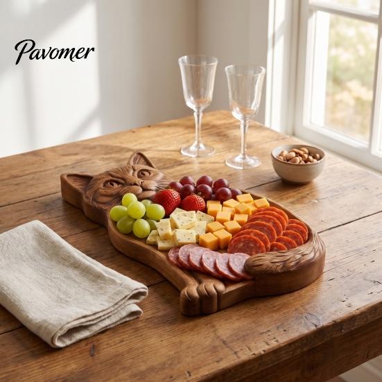 Solid Wood Food Display Wooden Christmas Tree Charcuterie Platter, Animal Shape Serving Tray with Turtle Cat Dog, Fruit Nut Platter Divided