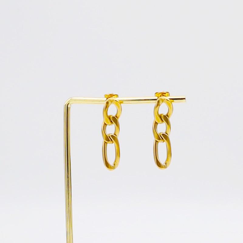 Cercei geometrice retro cu lanț gros și set colier din aur de 18K pentru femei - Stil european și american, Oțel titan