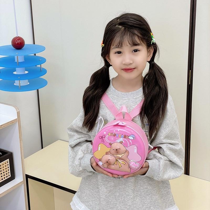 School Bag New Cartoon Hard Shell Small Round Bag Kapibara Cute Eggshell Small School Bag Boys and Girls Snacks Backpack