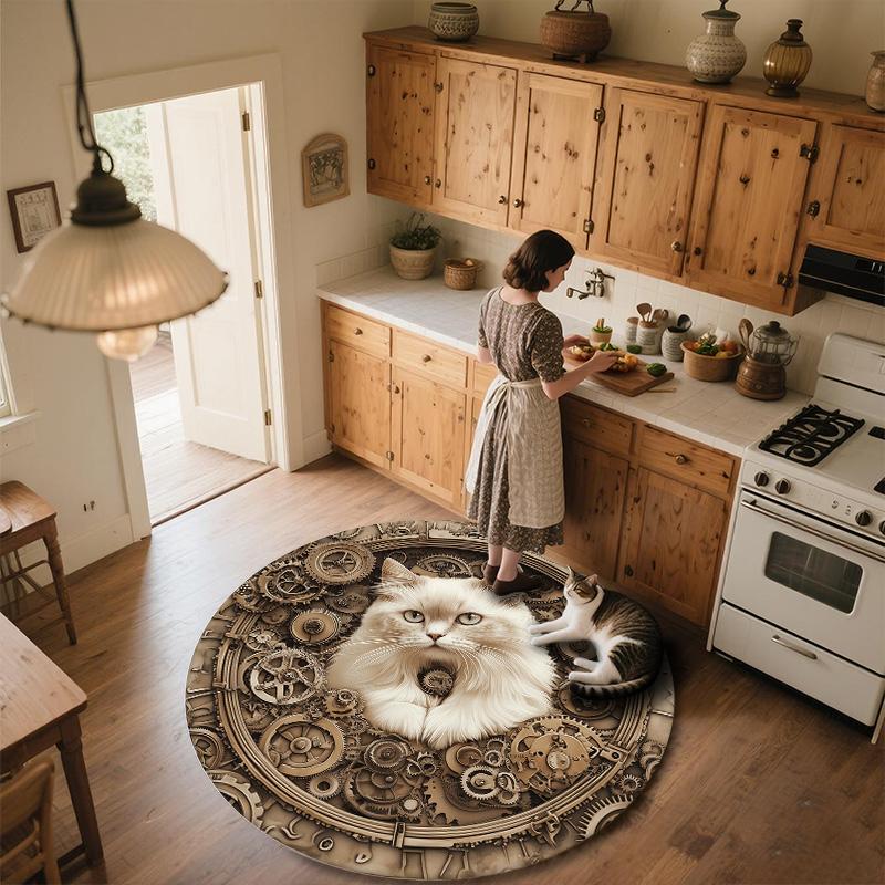 Gear Cat,Round Area Rug,Carpet Rug for Living Room Bedroom Sofa Playroom Decor,Non-slip Floor Mat