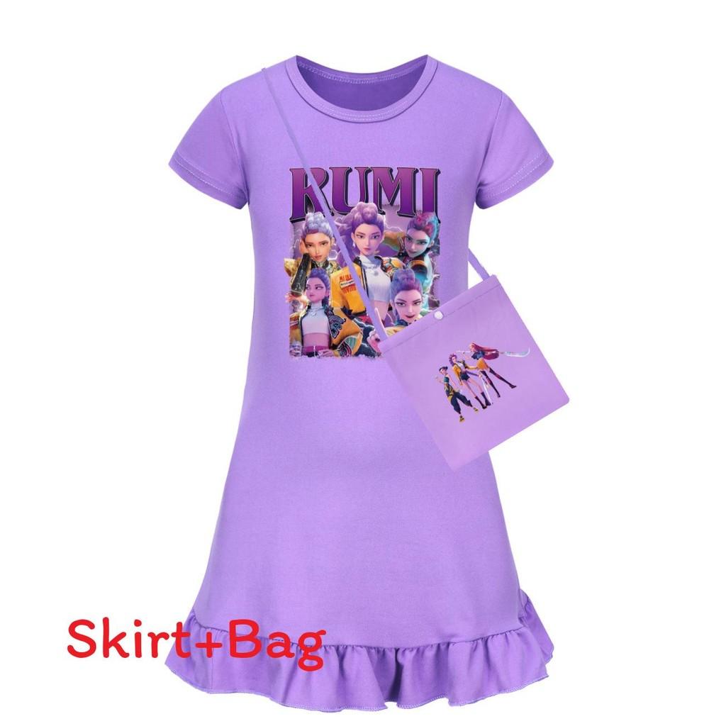 Demon Kpop Hunters Girl Short Sleeve Sleep Dress With Ruffle Hem For Use Bedroom