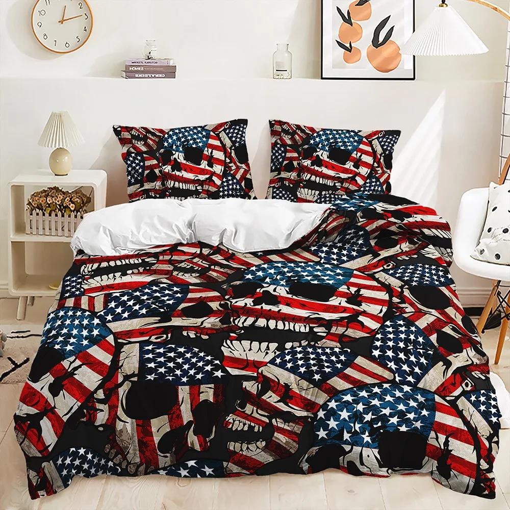 Comforter Rose And Skulls Bedding Set For Kids All Season Twin Full Queen King Size Bed Set Bedroom s Red